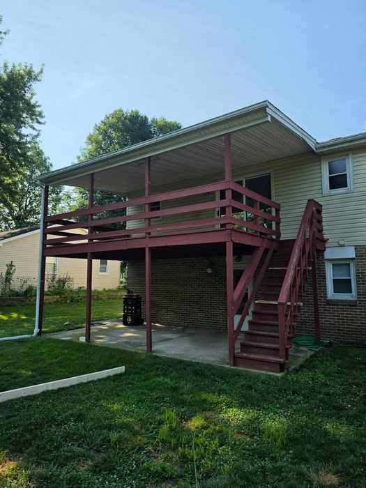 Side view of the original wood deck and stairs before the rebuild — Central Pennsylvania