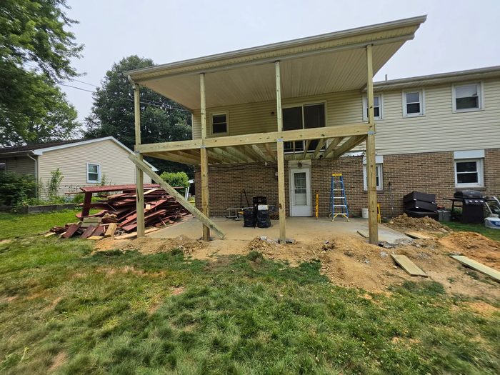 Completed pressure-treated framing and joists ready for composite decking — Central Pennsylvania
